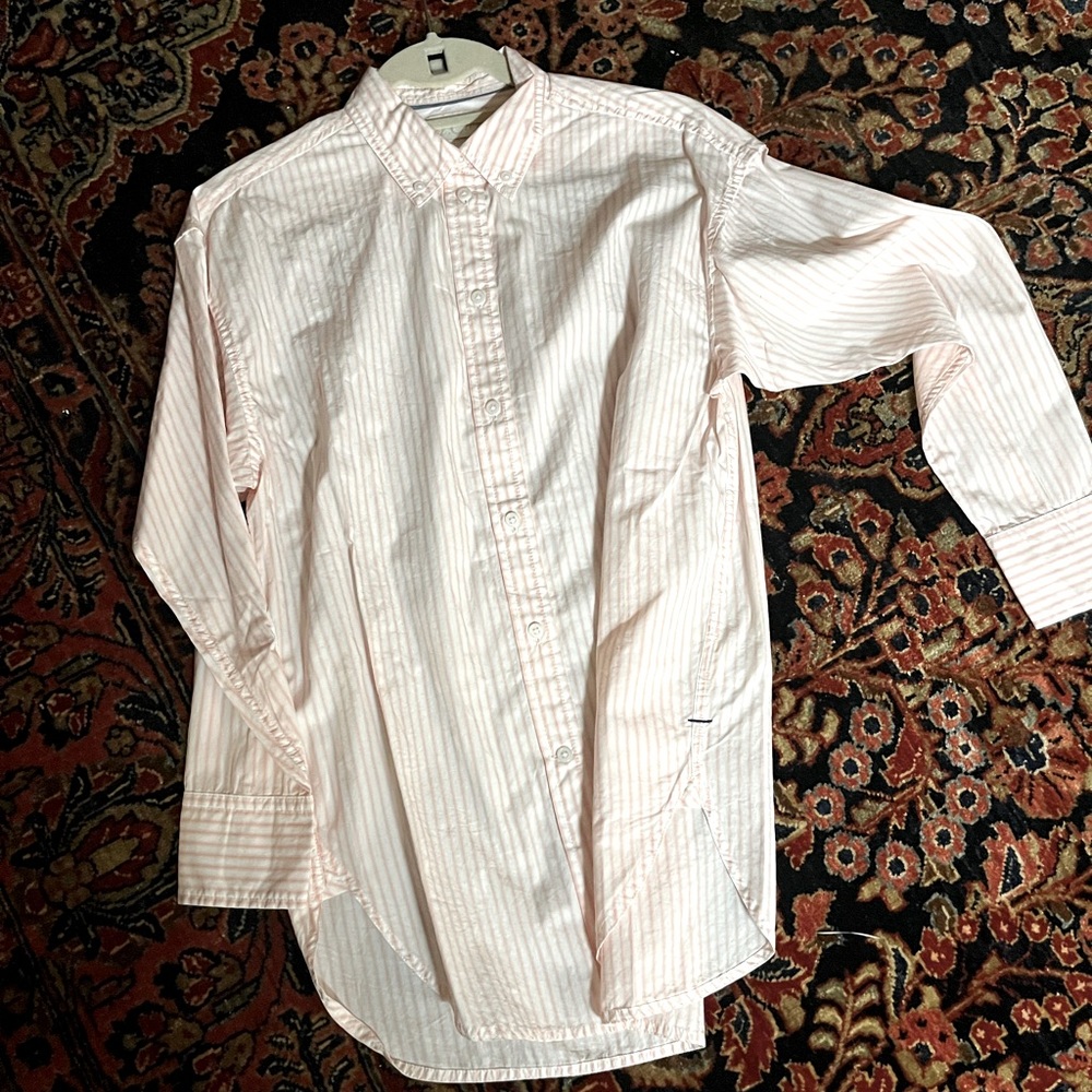 J crew relaxed fit button down pink and white striped NWT size 0